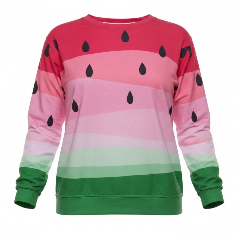 Pixie Lady Watermelon Print Crewneck Sweatshirt - Pink & Green